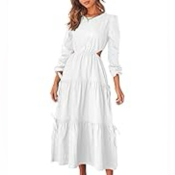 NWOT Amazon White Cutout Long Sleeve Tier Dress - Picture 1 of 4